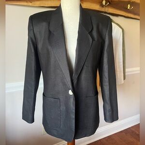 Vintage Talbots 100% Linen Single Breasted Blazer Jacket Coat 8P Black